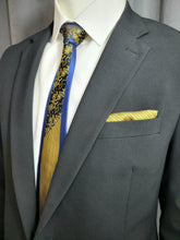 Blue and Yellow Geometric Necktie and Pocket Square - The Upscale Banker