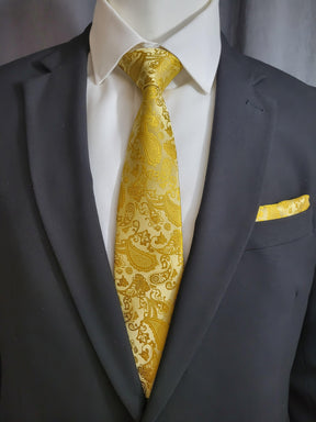 Gold Paisley Necktie and Pocket Square - The Upscale Banker