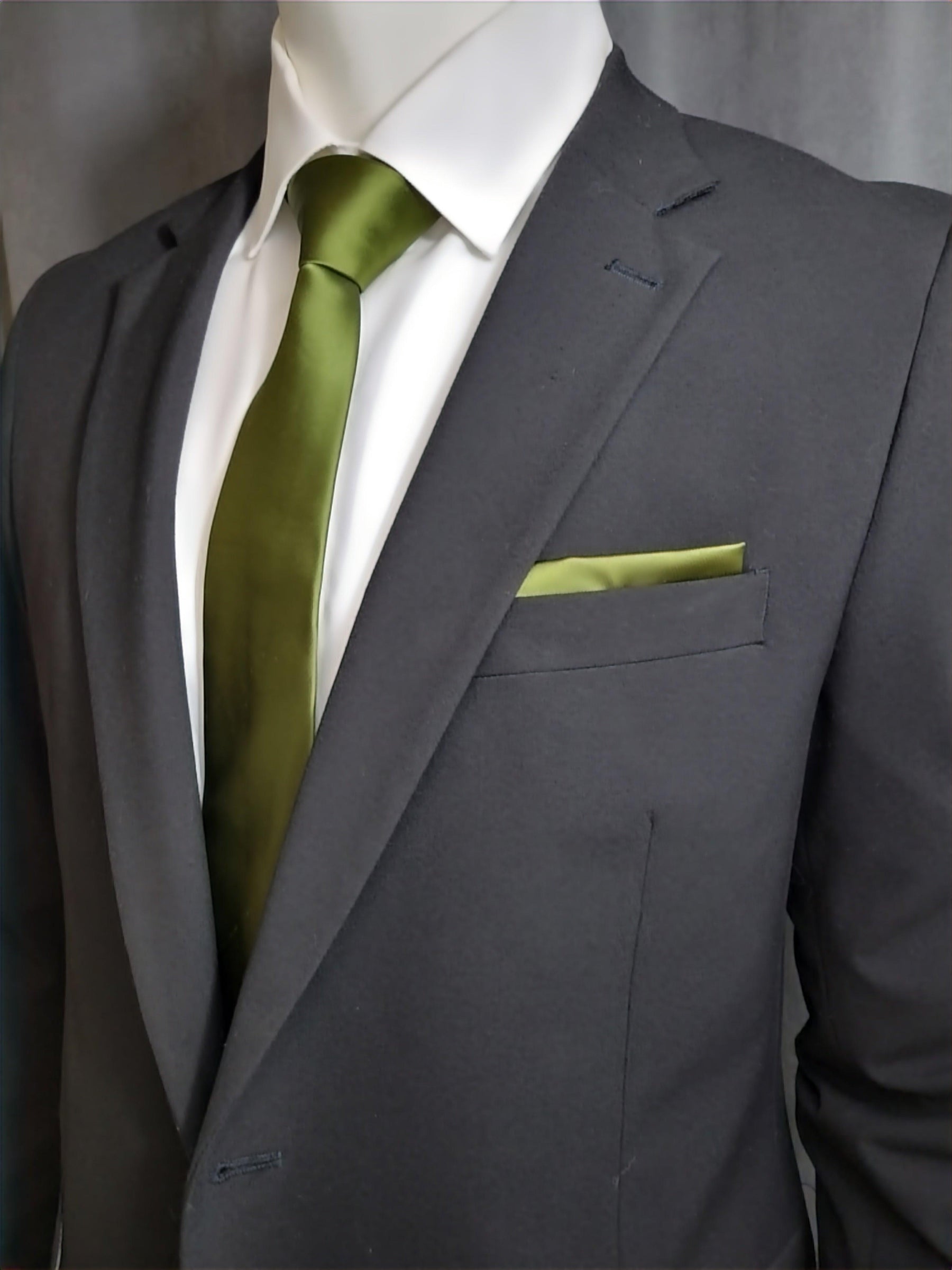 Olive Green Necktie and Pocket Square - The Upscale Banker